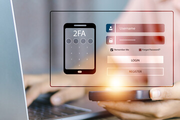 cyber security user authentication concept woman login with username and password along with...