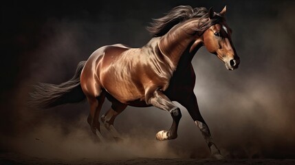 Naklejka na ściany i meble Picture presenting the galloping brown horse. Generative AI
