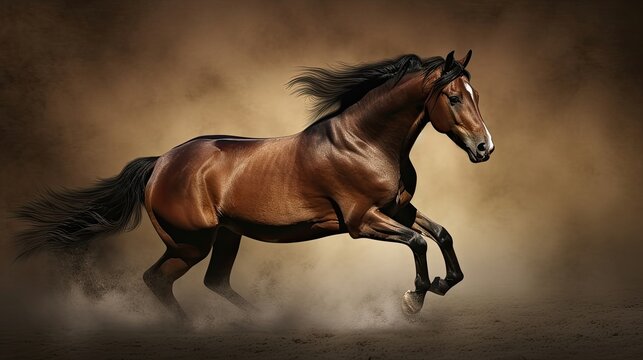 Picture presenting the galloping brown horse. Generative AI