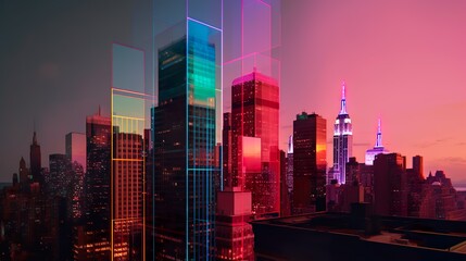 Holographic projections in a futuristic city
