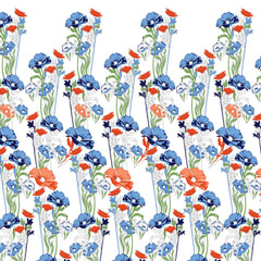 A pattern of flowers and birds.