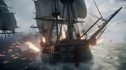  Sailing ship battle in the ocean [AI GENERATIVE]