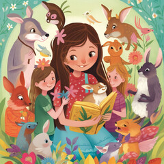 Obraz na płótnie Canvas Child book illustration nature and animals - AI Generative