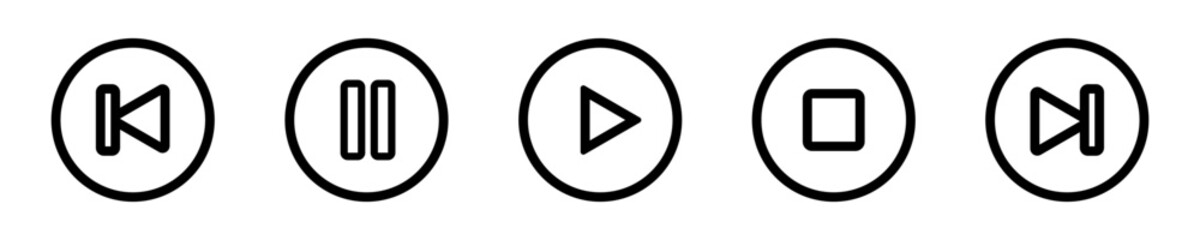 Set of media player isolated element. Vector icons. Design media player symbol.