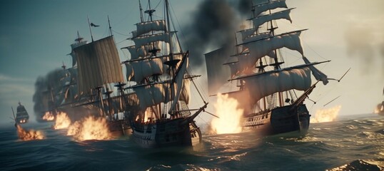 Sailing ship battle in the ocean [AI GENERATIVE]