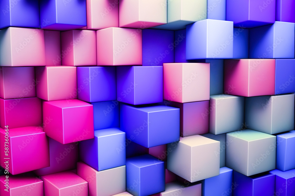 Poster abstract background of cube blocks wall stacking design neon pastel color for cubic wallpaper backgr