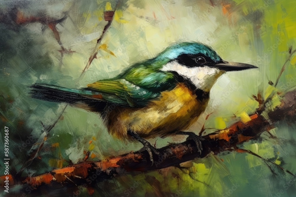 Aufkleber bird perched on a tree branch in a natural setting. generative ai