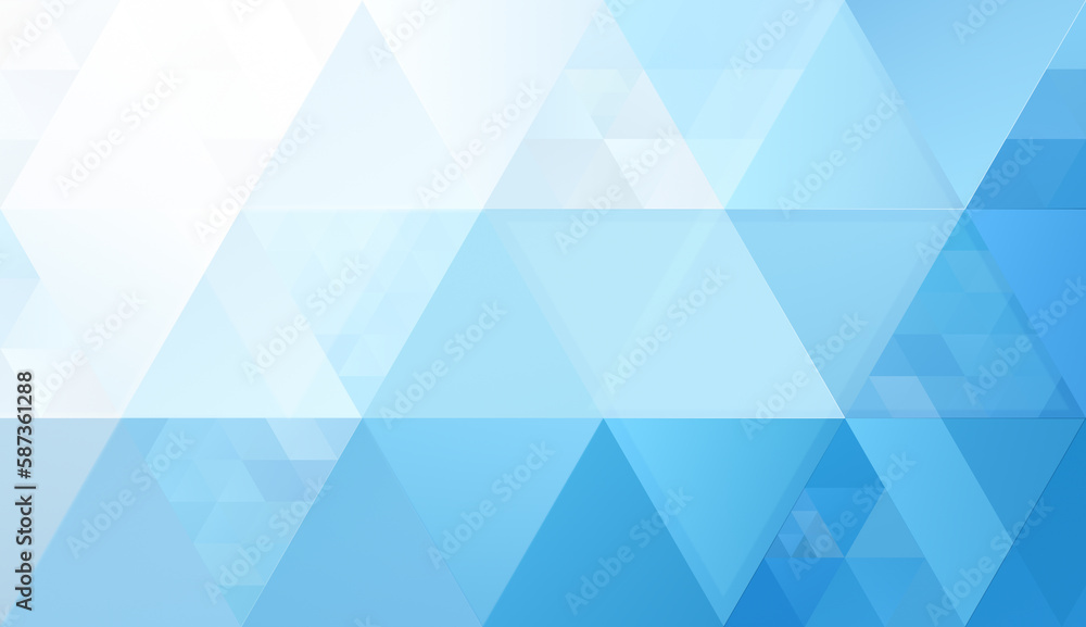 Poster abstract background made of many white, light blue and blue triangles in different sizes. high resol