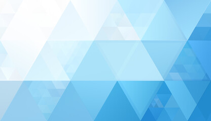 Abstract background made of many white, light blue and blue triangles in different sizes. High resolution full frame geometric triangular shape background with copy space.