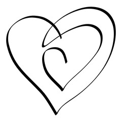 several hearts are drawn with one black line, one inside the other, an outline on a white background