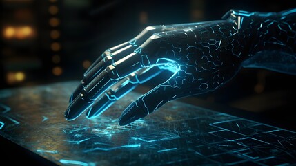 Cybernetic Hand, Holographic Shield, Dark Futuristic Environment, Generative Ai, Generative, Ki
