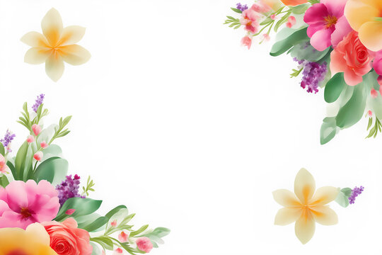 White background with flowers forming half frame spring for Mother's Day, copy space