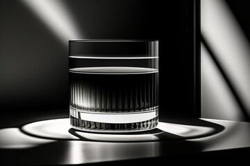 glass of water In black and white color, drawing with light. Generated by artificial intelligence  - 587362638