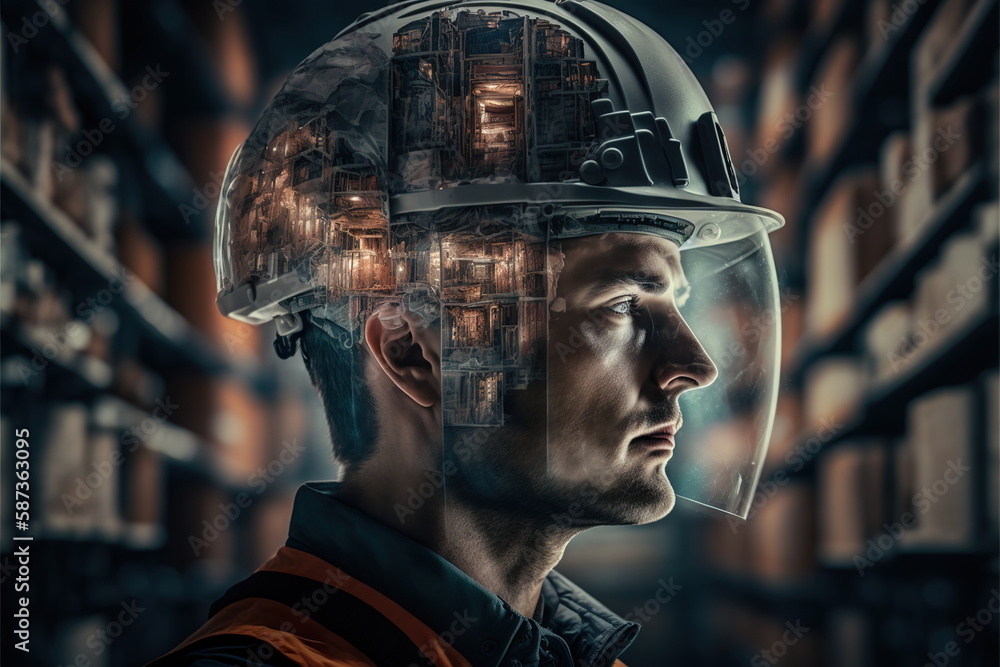 Poster technological engineer portrait ensuring high-quality and precise production quota on factory assemb