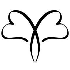 abstract butterfly or flower of two hearts, symbolism of love and faith, black logo on a white background