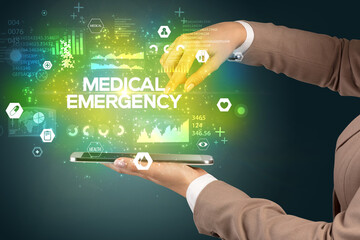 Close-up of a touchscreen with medical inscription