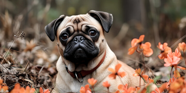 A Fluffy Pug was captured in a sweet moment, its round face and gentle eyes providing a calming picture. - Generative Ai