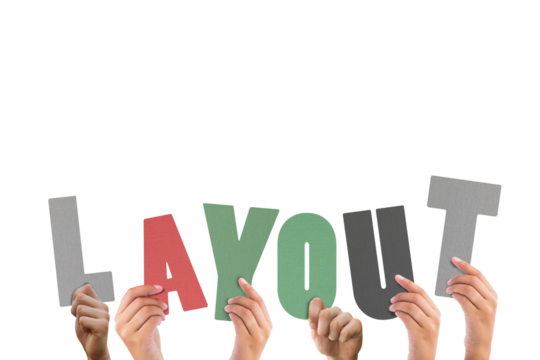 Colorful alphabet spelling layout held up by people