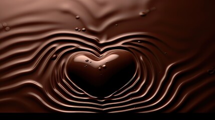 Heart-shaped chocolate buried in liquid chocolate. Love, Valentine concept. Generative Ai.