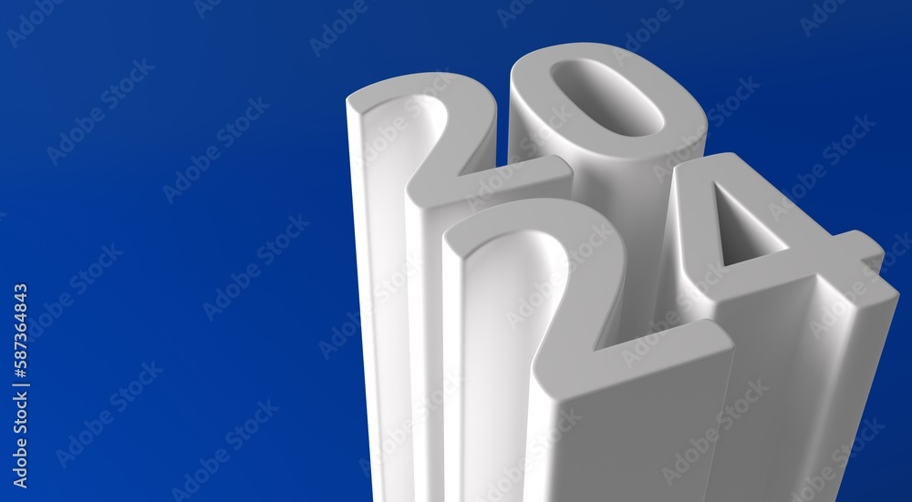 Poster 2024 new year card with modern gradient style 3d realistic year number. 3d rendering. volumetric dig