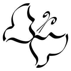 flying butterfly with large wings, black abstract sketch on a white background,