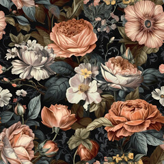 seamless pattern of vintage roses. watercolor design. Generative AI