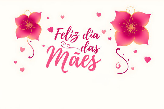 Brazilian Feliz dia das mães flower background with letters and name Happy Mother's Day