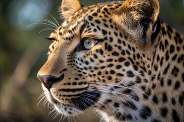 A female leopard in close up in the Sabi Sand Game Reserve in South Africa. Generative AI