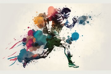 Naklejka na ściany i meble Abstract soccer player in watercolor style (Generative AI)