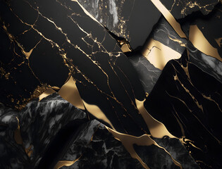 Black gold marble background. Generative AI.