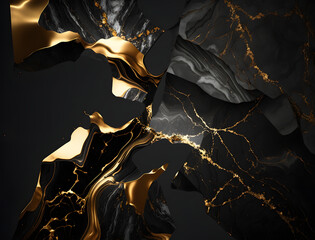 Black gold marble background. Generative AI.