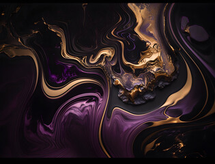 Black purple gold marble background. Generative AI.