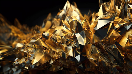 3d render, abstract gold crystal background. Generative Ai