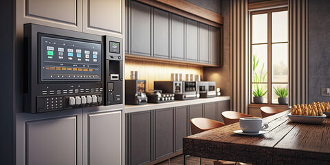 A home automation control station in a modern kitchen - Generative AI