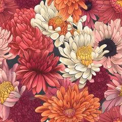 Floral seamless pattern. Pretty flowers. Seamless Spring with Gerberas and chrysanthemums. © Gogi