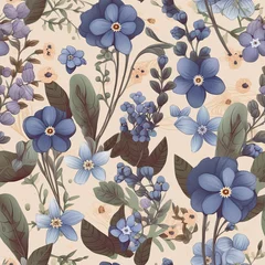 Beautiful seamless floral pattern. Forget me nots and violets. AI generated. © Gogi