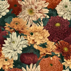Floral seamless pattern. Pretty flowers. Seamless Spring with Gerberas and chrysanthemums. © Gogi