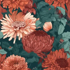 Floral seamless pattern. Pretty flowers. Seamless Spring with Gerberas and chrysanthemums. © Gogi