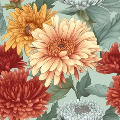 Floral seamless pattern. Pretty flowers. Seamless Spring with Gerberas and chrysanthemums. © Gogi