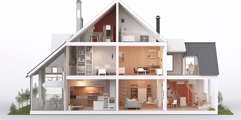 Cross-Section of Modern Stylish Home, AI Generated