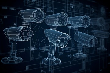 Surveillance State: Infographic of CCTV Cameras and Technology Aesthetics, AI Generated