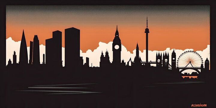 A London skyline silhouette in flat colors - Generative AI