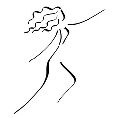 abstract black sketch of running young woman with long wavy hair