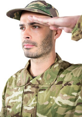 Close up of confident soldier saluting