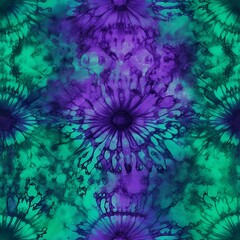 Seamless green and purple tie dye pattern. Created using generative ai.