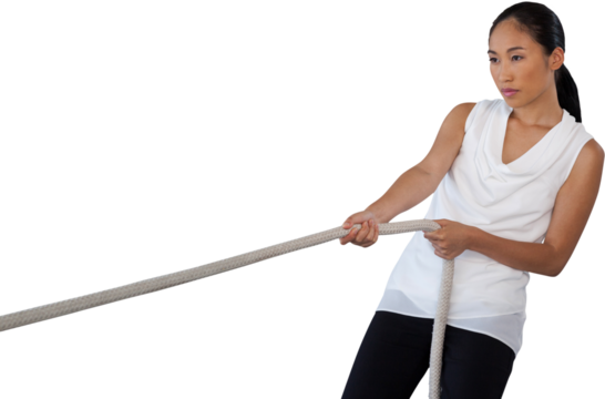 Young woman pulling rope