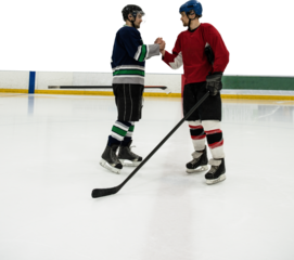 Ice hockey players shaking hands at rink