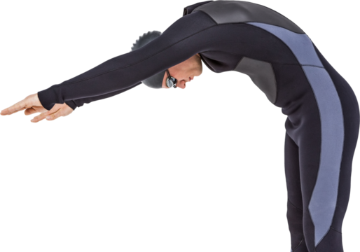 Swimmer in wetsuit while diving