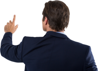 Businessman pressing an invisible virtual screen