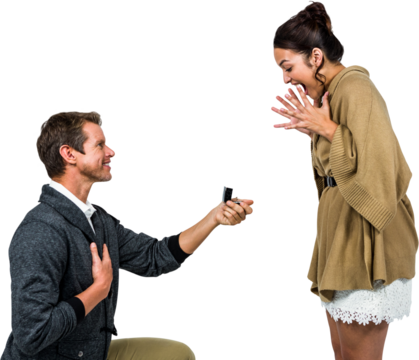 Happy man offering engagement ring to partner - Powered by Adobe